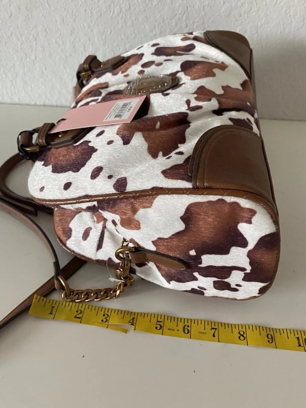 Juicy Couture Romance Cow Print Satchel In‎ Saddle Brown W/Charm Viral NEW